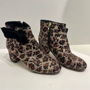 Kate Spade Leopard Sequin Bow Ankle Boots - Size 7